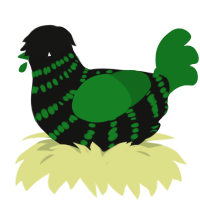 A black and leaf chicken with a bar pattern