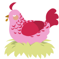 A pink and crimson chicken with a half-lace pattern