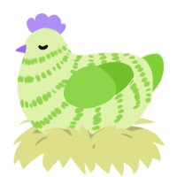 A apple and grass chicken with a bar pattern