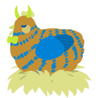 A gold and sapphire chicken with a bar pattern