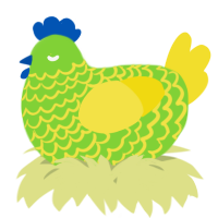 A grass and yellow chicken with a lace pattern