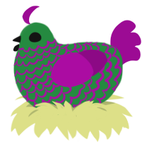 Chicken Creepypasta, a viridian and plum chicken with a lace pattern