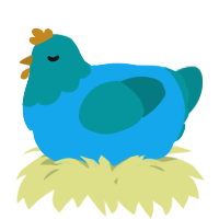 A sky and teal chicken with a head pattern