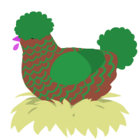 A russet and viridian chicken with a lace pattern
