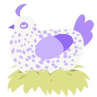 A white and lilac chicken with a speckle pattern