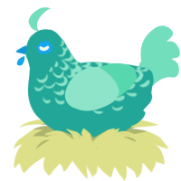 A turquoise and mint chicken with a half-lace pattern