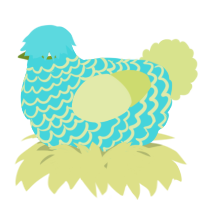 A aqua and lemon chicken with a lace pattern