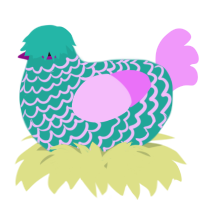A turquoise and lavender chicken with a lace pattern