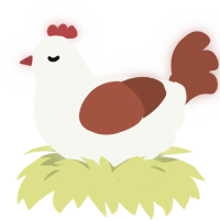 Goober, a white and russet chicken