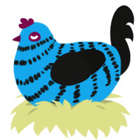 A sky and black chicken with a bar pattern