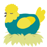 A teal and yellow chicken with a head pattern