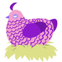 A pink and violet chicken with a lace pattern