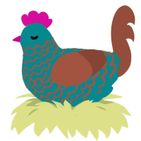 Pretzel Stick, a teal and russet chicken with a lace pattern