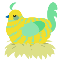 A yellow and spring chicken with a bar pattern