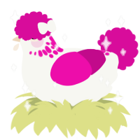 Life in plastic, a white and fuchsia chicken with a neck-speckle pattern