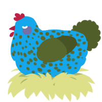 A sky and olive chicken with a speckle pattern