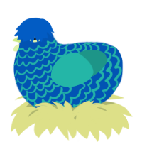 A ultramarine and turquoise chicken with a lace pattern