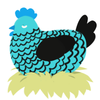 Zombie, a aqua and black chicken with a lace pattern