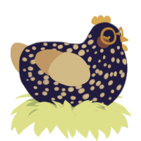 Émilie, a navy and beige chicken with a speckle pattern