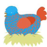 A sky and vermilion chicken with a lace pattern