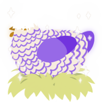 A cream and blurple chicken with a lace pattern