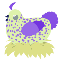 A apple and blurple chicken with a speckle pattern
