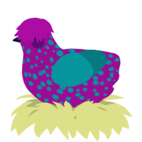 A plum and teal chicken with a speckle pattern