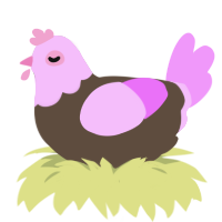 benadryl, a bark and lavender chicken with a head pattern