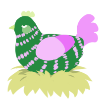 A viridian and lavender chicken with a bar pattern