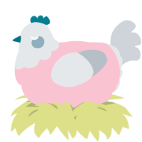 A rose and mist chicken with a head pattern