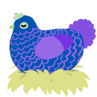 A ultramarine and blurple chicken with a lace pattern