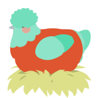 A vermilion and mint chicken with a head pattern