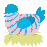 A rose and cerulean chicken with a bar pattern