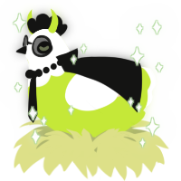 A lime and cream chicken with a head pattern