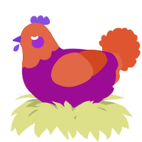 A plum and vermilion chicken with a head pattern
