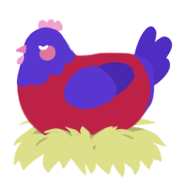 A crimson and indigo chicken with a head pattern
