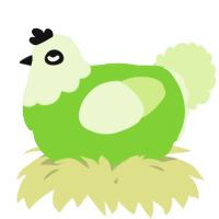 A grass and apple chicken with a head pattern