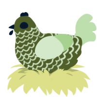 Diggy, a olive and gluppy chicken with a lace pattern