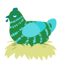 Foress, a viridian and aqua chicken with a bar pattern