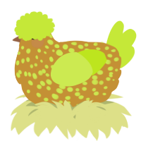 A gold and lime chicken with a speckle pattern