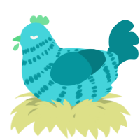 A aqua and teal chicken with a bar pattern