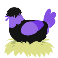 Herbert, a black and blurple chicken with a head pattern