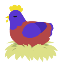 A red and indigo chicken with a head pattern
