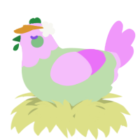 A gluppy and lavender chicken with a head pattern