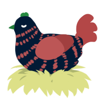 A tumblr and red chicken with a bar pattern