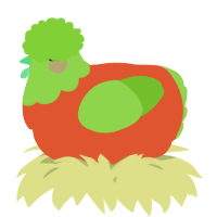 A vermilion and grass chicken with a head pattern