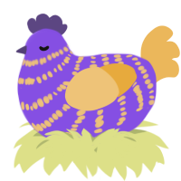 A blurple and honey chicken with a bar pattern