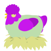 A gluppy and amethyst chicken with a head pattern
