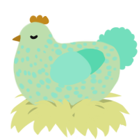 A gluppy and mint chicken with a speckle pattern