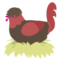 Red Velvet, a bark and red chicken with a head pattern